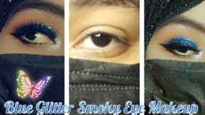 Blue smokey Glitter Eye Makeup Tutorial/💙😍🔥Easy Method