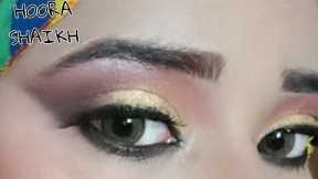 Golden glitter cut-crease makeup tutorial/kajal eyes