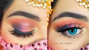 Mehndi bridal eye makeup tutorial || How to do mehndi bridal makeup at home