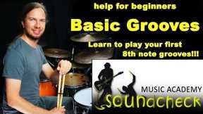 Basic 8th note grooves for the drumset - learn to play these in a lot of songs!