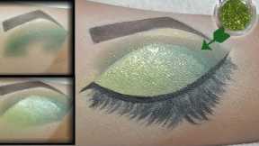 How to create/cut crease #eyemakeup tutorial on hand #green glittery eye makeup