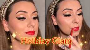 HOLIDAY GLAM Makeup Tutorial | Red Lipstick and Gold  Eye