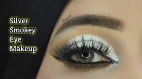 Silver Eye Makeup Tutorial//Glitter Eye Makeup//Smokey Eye Makeup