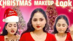 Christmas makeup look ✨🎄 | Easy Beginner Friendly Makeup Tutorial | Red Lip Look 😍 | THE ZARA WORLD