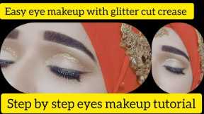 Soft brown Eyes makeup |Golden glitter cut crease eyes makeup |cut crease makeup #makeup #viral