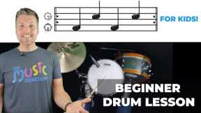 Easy First Drum Set Lesson for Kids | Beginner Drum Beat