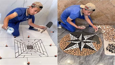 Young Man with great tiling skills -Great tiling skills -Great technique in construction PART 77.
