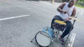 Drumming outside with my kick snare and hihat 😉