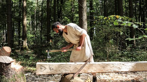 Medieval carpentry | hewing a Tree trunk into a beam