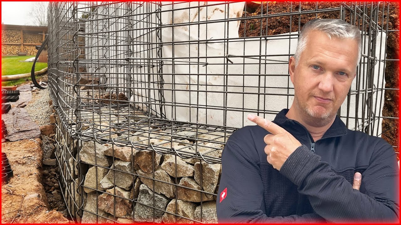 Building a gabion wall - Stacking and securely installing the second row of baskets