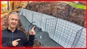 Gabions for slope stabilization - professional installation of fleece, water and empty pipes