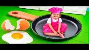 Cooking breakfast with healthy food in kids cafe