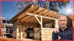 Roof construction outdoor kitchen: Install trusses, OSB boards and welded membrane