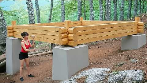 Smart Woman Builds a Forest House Using Logs and Cement in 83 Days | Complete Construction